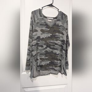 Maurices Gray Camo V-Neck Sweater